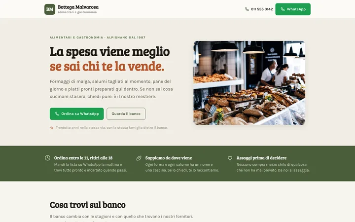 Bottega Malvarosa, il sito visto da computer