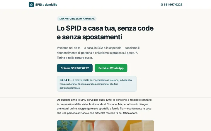 SPID a domicilio, il sito visto da computer